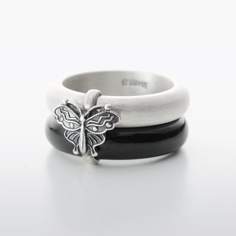 Butterfly Sterling Silver & Black Jade Twin Ring