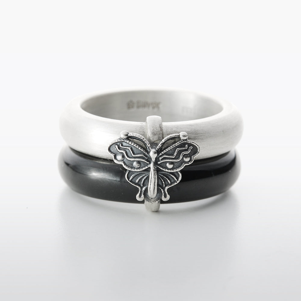 Butterfly Sterling Silver & Black Jade Twin Ring