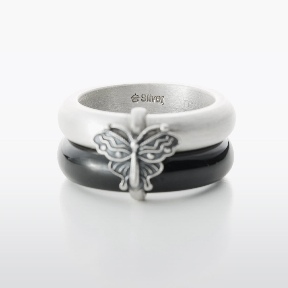 Butterfly Sterling Silver & Black Jade Twin Ring