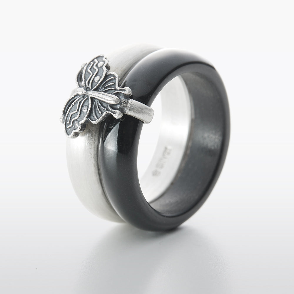 Butterfly Sterling Silver & Black Jade Twin Ring