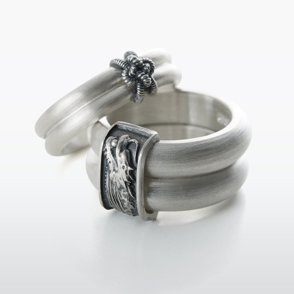 Dragon Twins Silver Ring