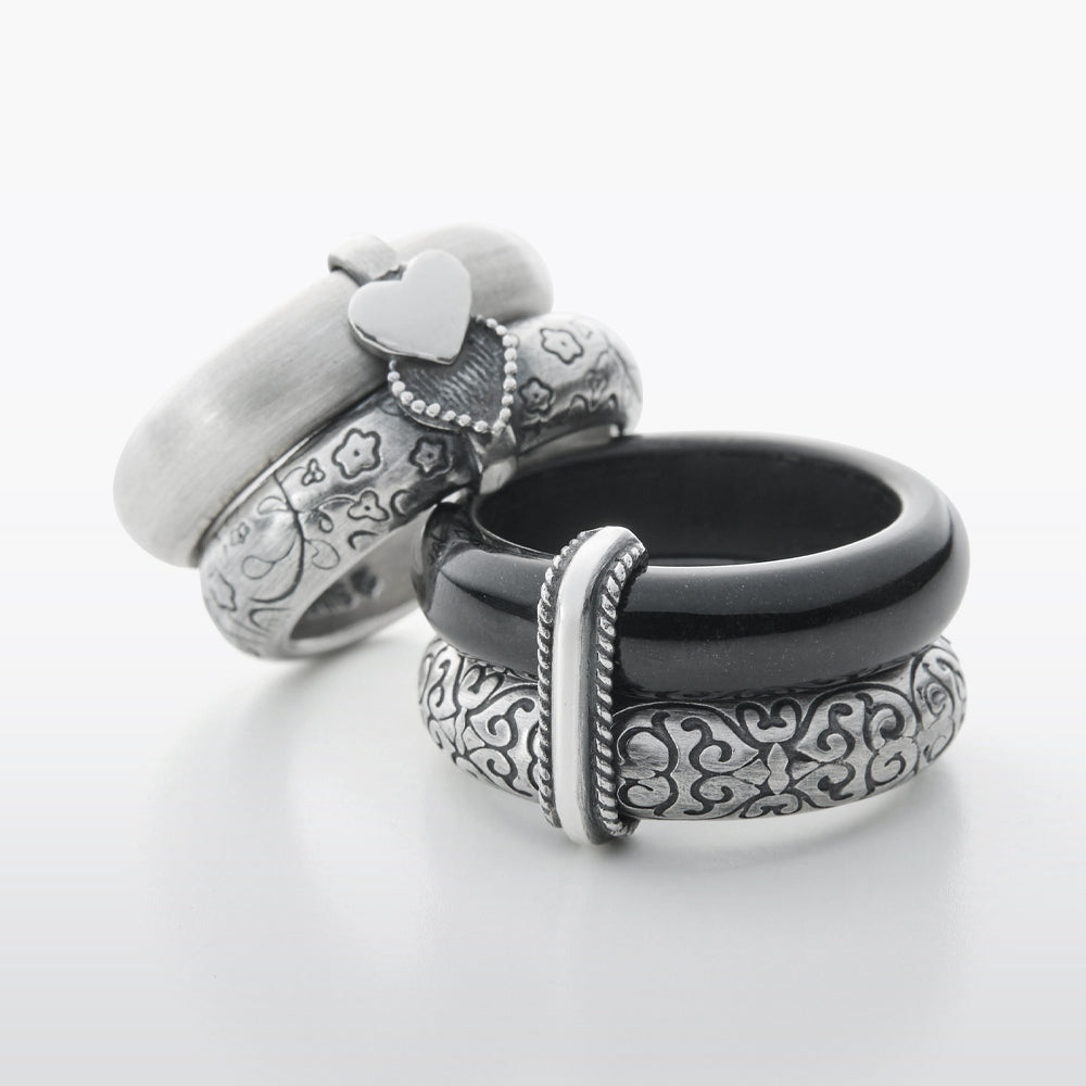 Line Black-Jade Vine Twin Silver Ring