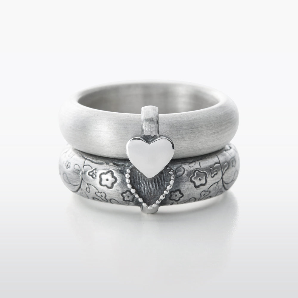 Heart Vine Twin Silver Ring