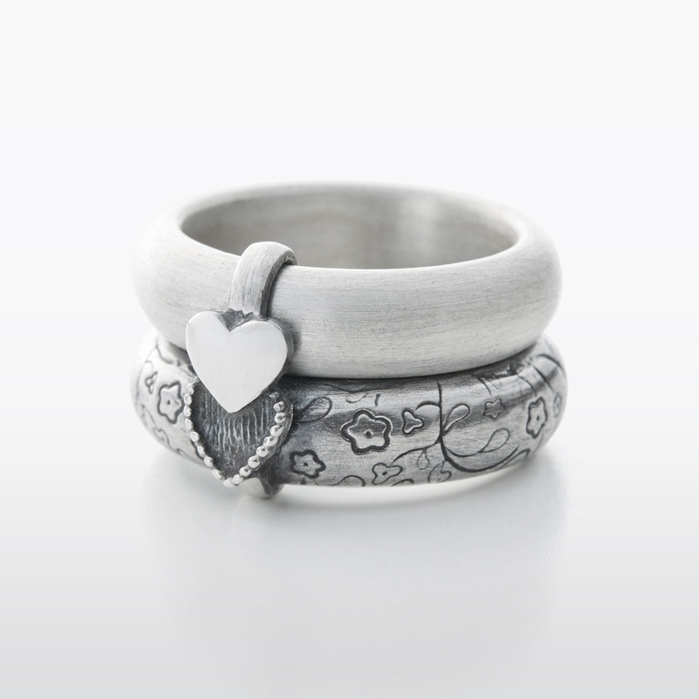 Heart Vine Twin Silver Ring