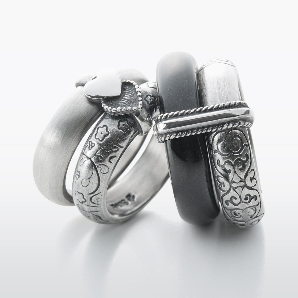 Heart Vine Twin Silver Ring