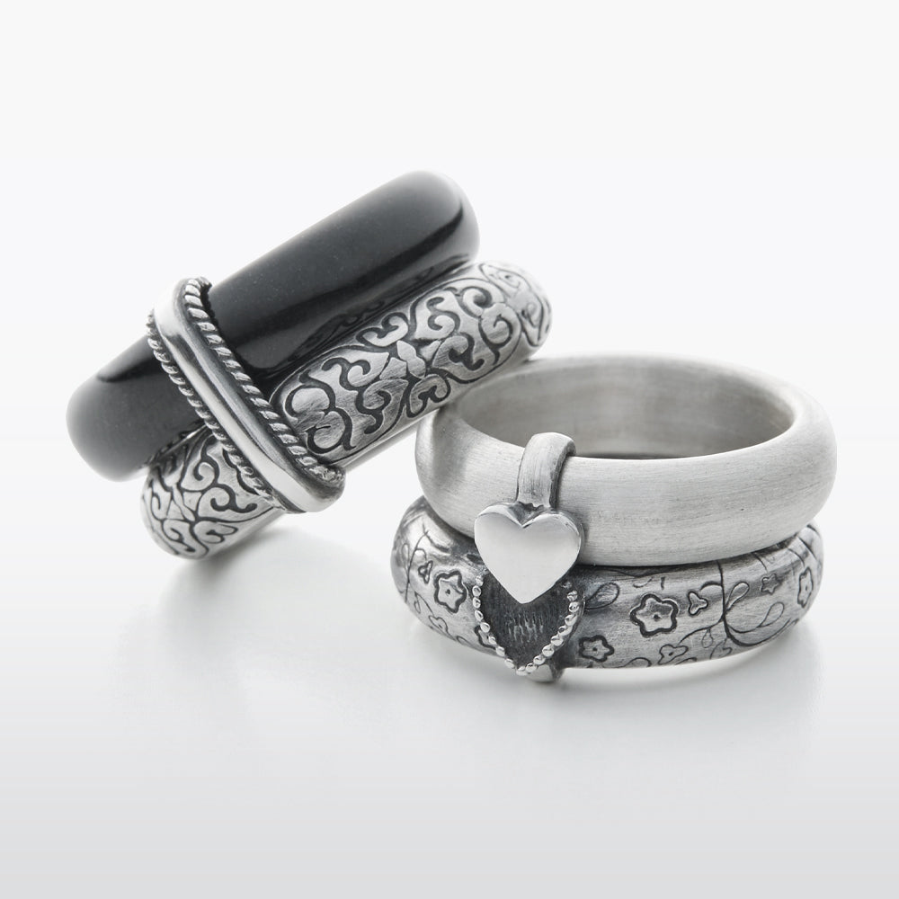 Heart Vine Twin Silver Ring